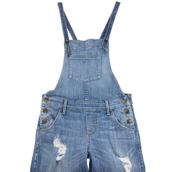 GUESS Distressed Tapered Leg Denim Overall Sz 23 Blue - Picture 4 of 10